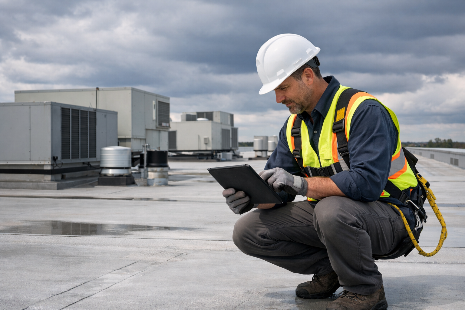 Professional Inspecting Commercial Building Roof